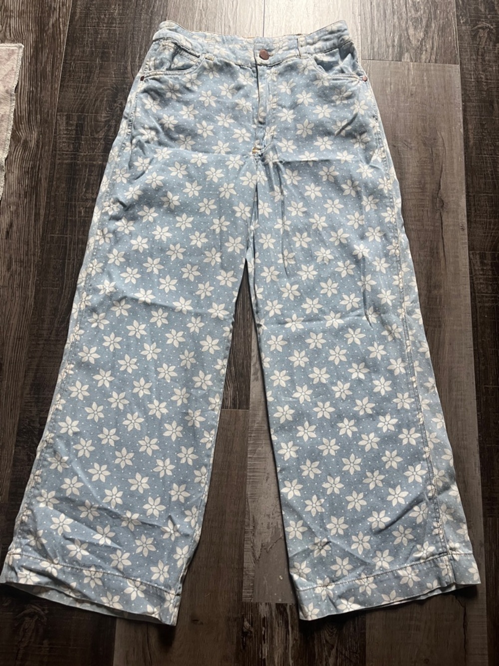 Wrangler Light Blue Floral Wide-Leg Pants